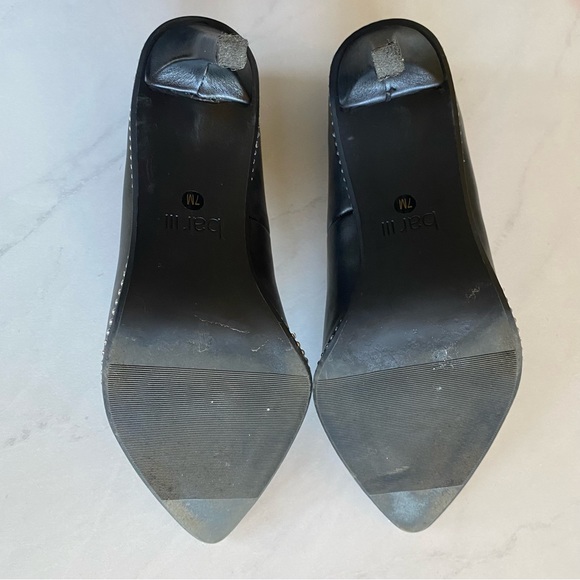 Bar III Black Binsa P Faux Leather Pointed Toe Heels Stilettos Silver Ball Trim - Picture 9 of 9